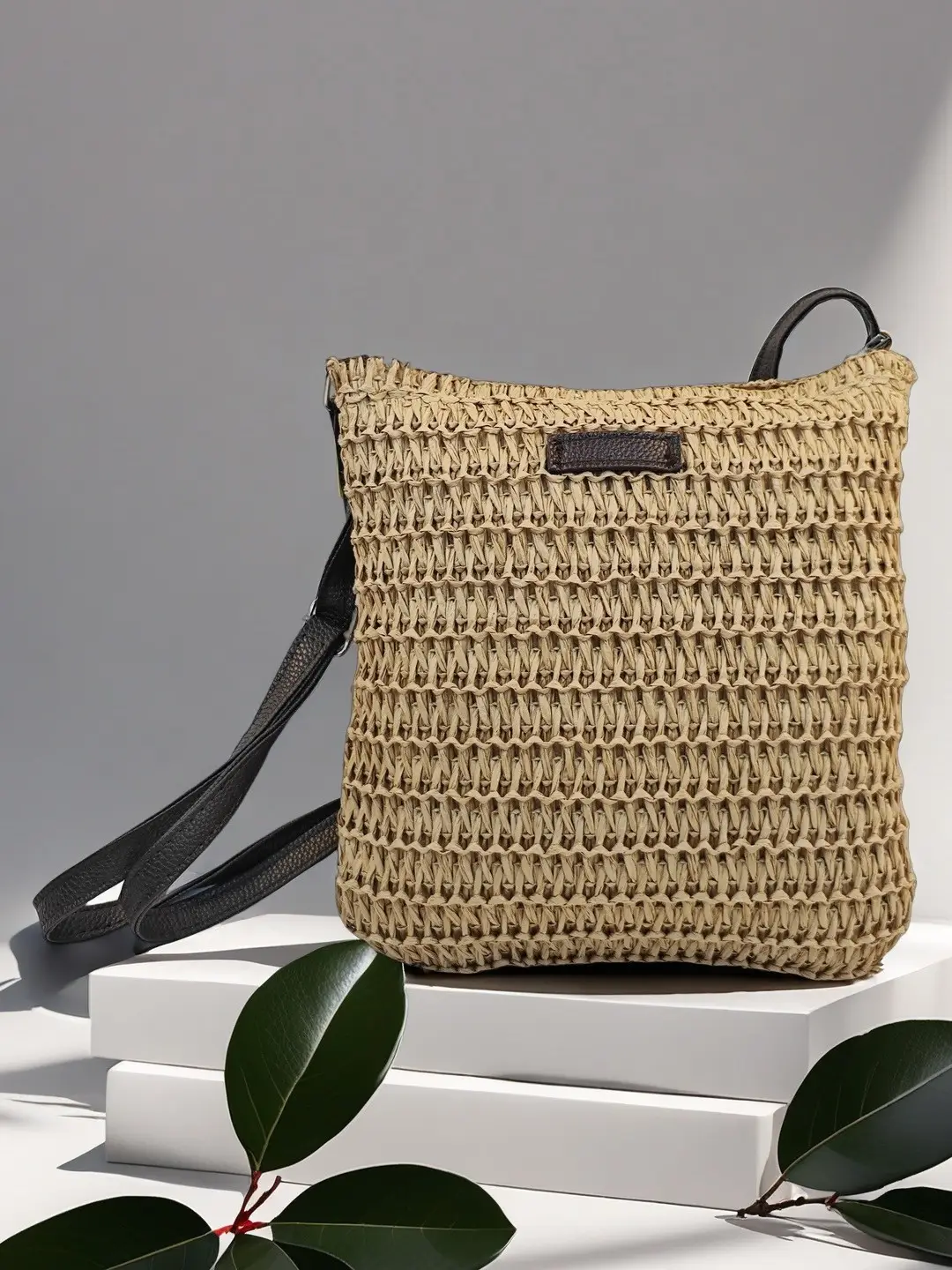 Hand-Woven Straw Crossbody Bag for Women - Image 4