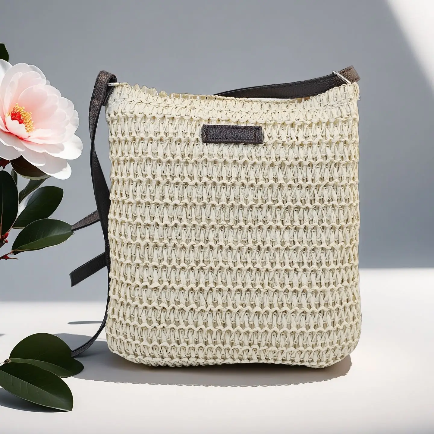 Hand-Woven Straw Crossbody Bag for Women - Image 2