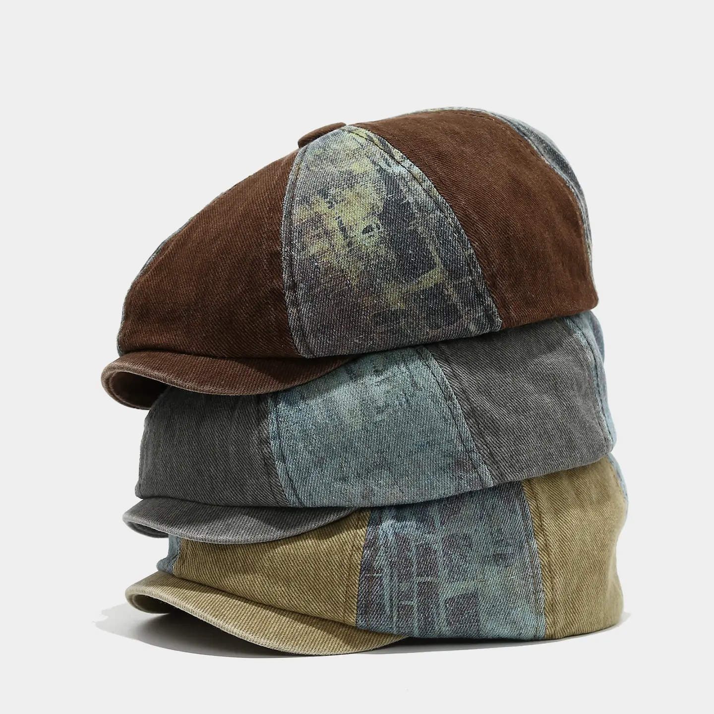 Men's Winter Peaked Cap Denim Patch Grey - Image 6