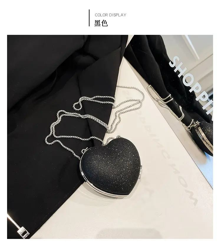 Heart-Shaped Diamond Chain Crossbody Bag Pink — feature 11