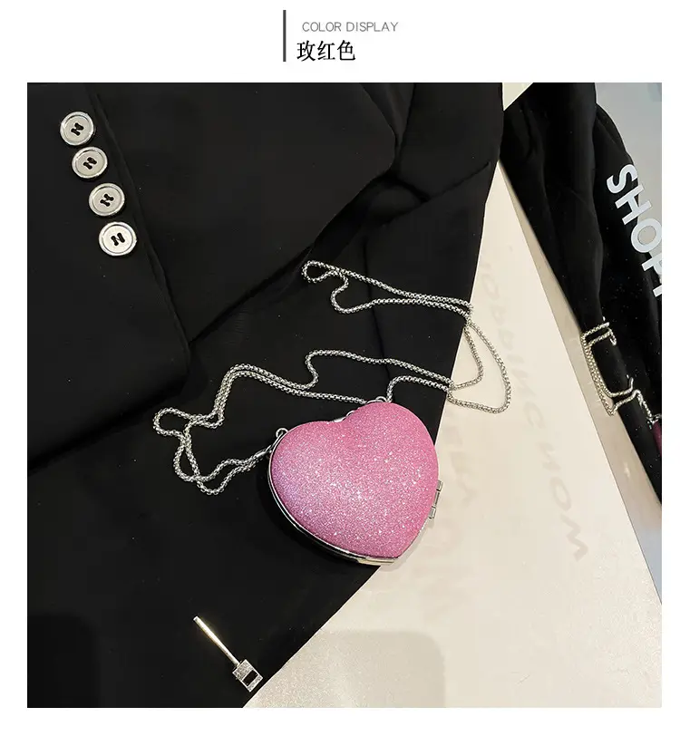 Heart-Shaped Diamond Chain Crossbody Bag Pink — feature 15