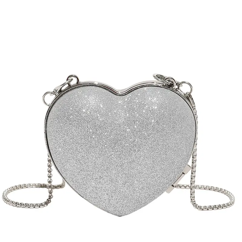 Heart-Shaped Diamond Chain Crossbody Bag Pink