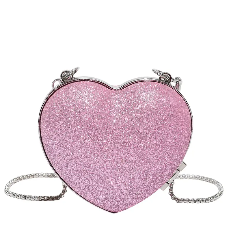 Heart-Shaped Diamond Chain Crossbody Bag Pink