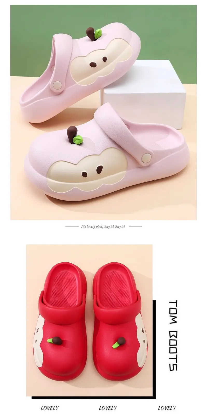 New Style High-Heeled Clogs for Women, Summer Outdoor Wear, Non-Slip Thick Sole, Red Apple Cute Cartoon Beach Shoes — feature 14