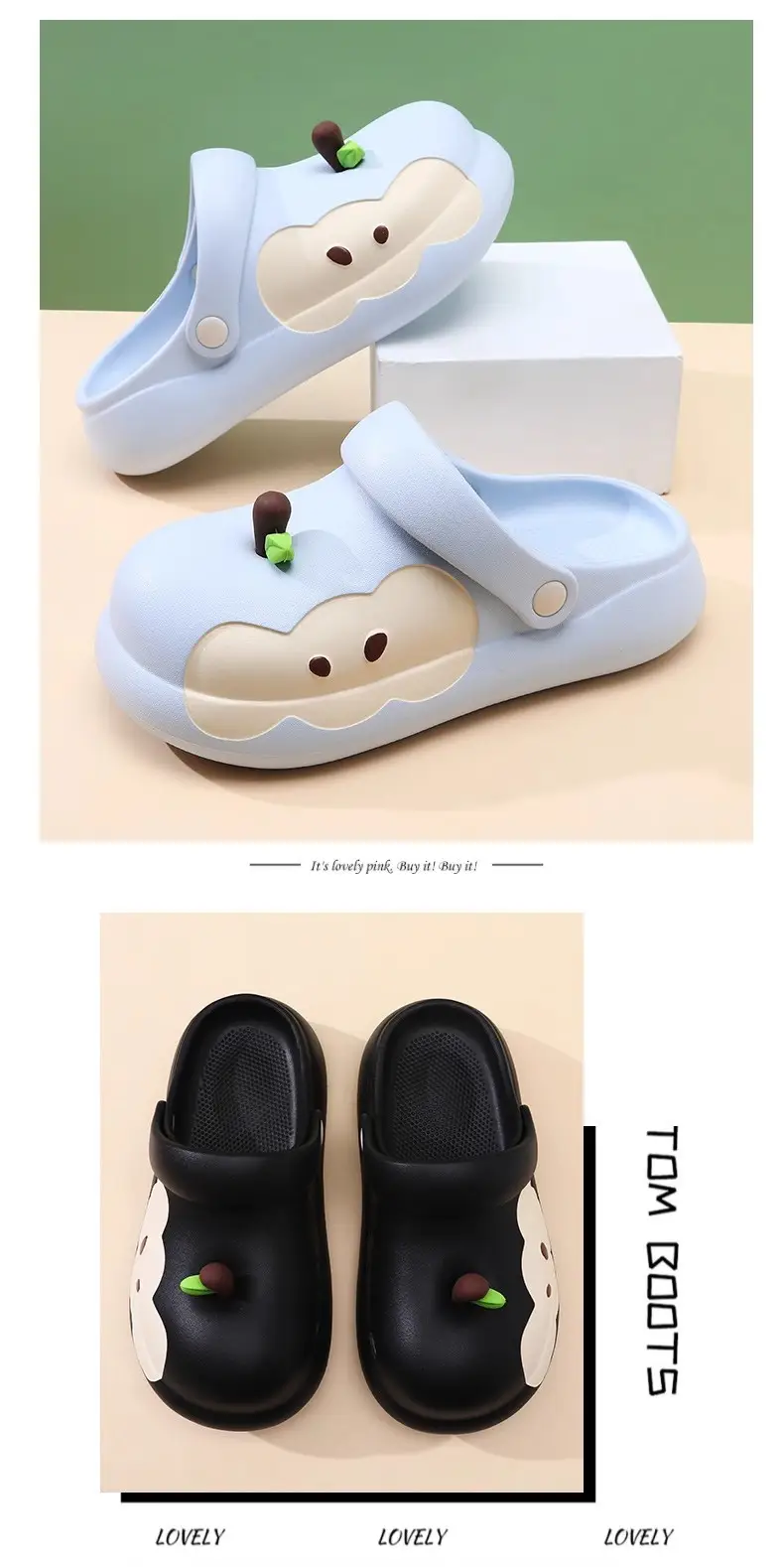 New Style High-Heeled Clogs for Women, Summer Outdoor Wear, Non-Slip Thick Sole, Red Apple Cute Cartoon Beach Shoes — feature 17
