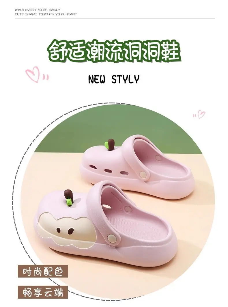 New Style High-Heeled Clogs for Women, Summer Outdoor Wear, Non-Slip Thick Sole, Red Apple Cute Cartoon Beach Shoes — feature 9
