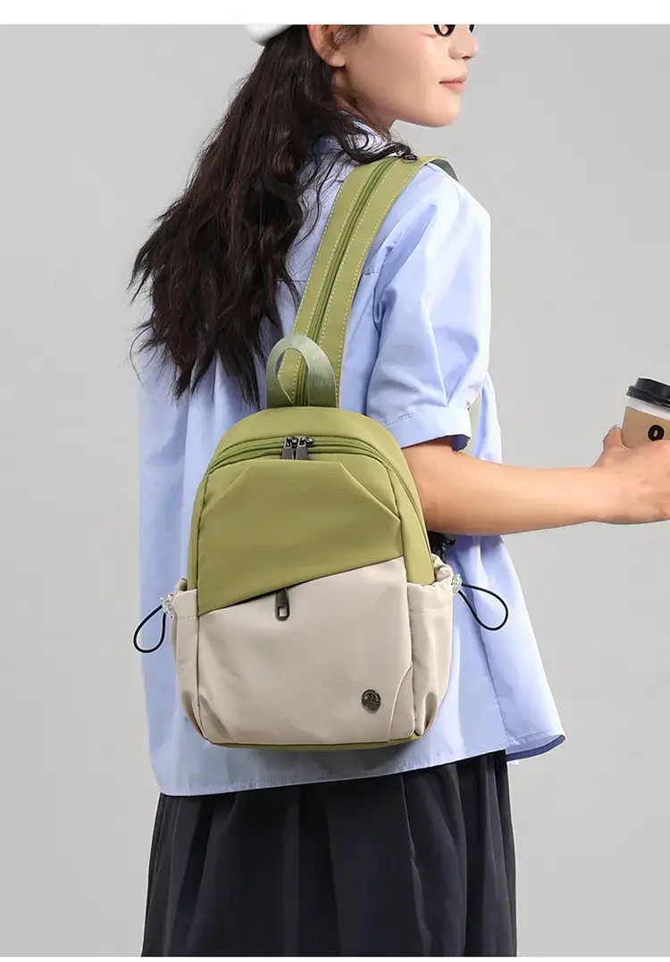 Multi-Layer Nylon Backpack for Women Green Beige — feature 12