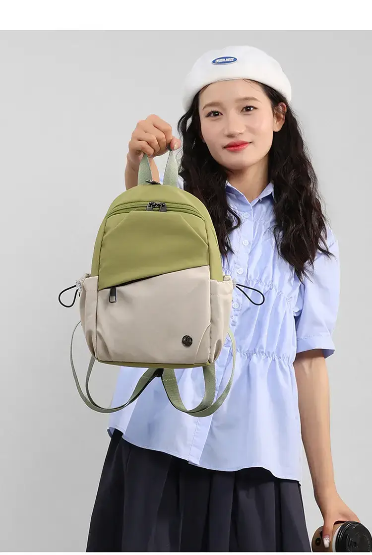 Multi-Layer Nylon Backpack for Women Green Beige — feature 14