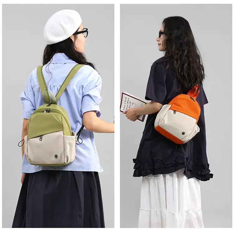 Multi-Layer Nylon Backpack for Women Green Beige — feature 16