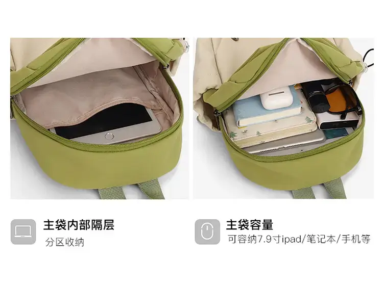 Multi-Layer Nylon Backpack for Women Green Beige — feature 3