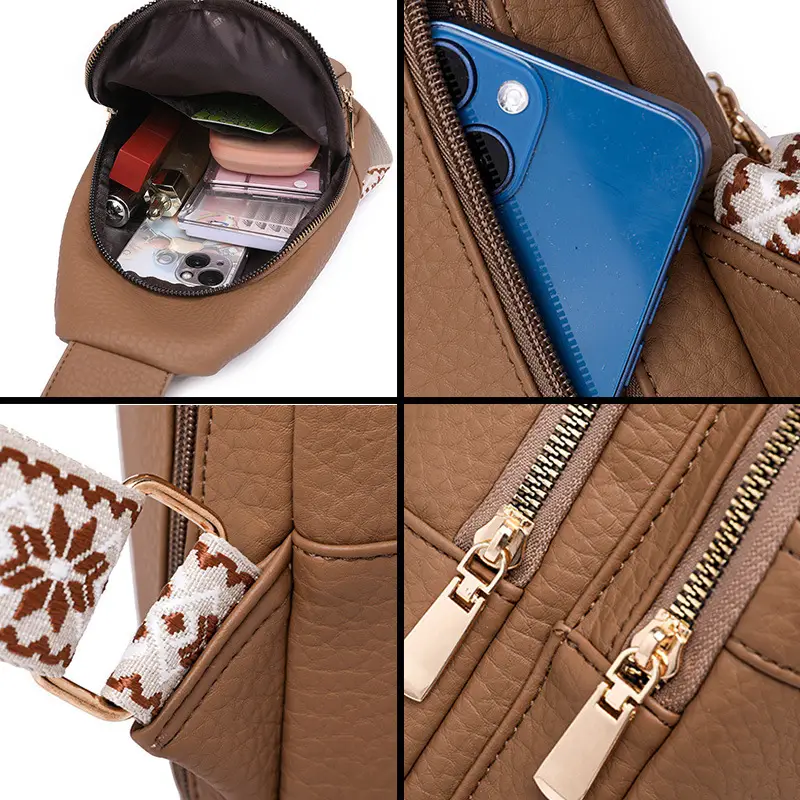 Black Multi-Layer Crossbody Bag with Gold Zippers - Image 6