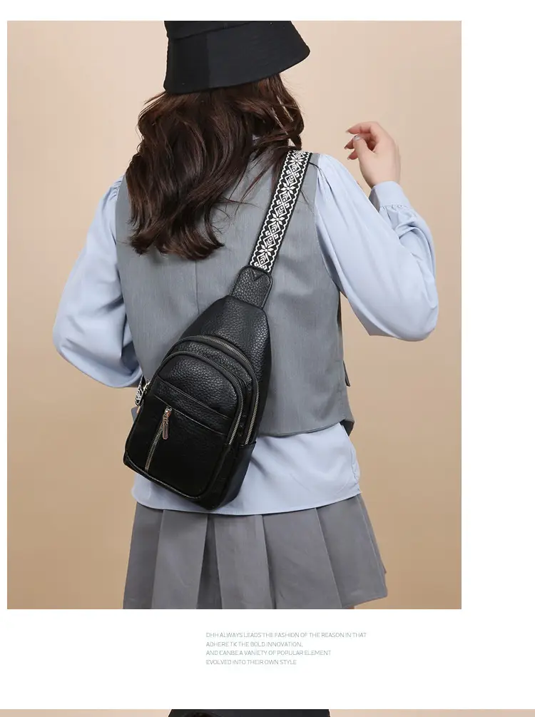 Black Multi-Layer Crossbody Bag with Gold Zippers — feature 10