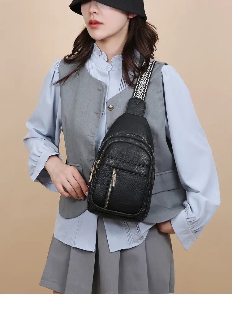 Black Multi-Layer Crossbody Bag with Gold Zippers — feature 11