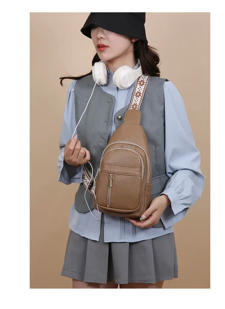 Black Multi-Layer Crossbody Bag with Gold Zippers — feature 16