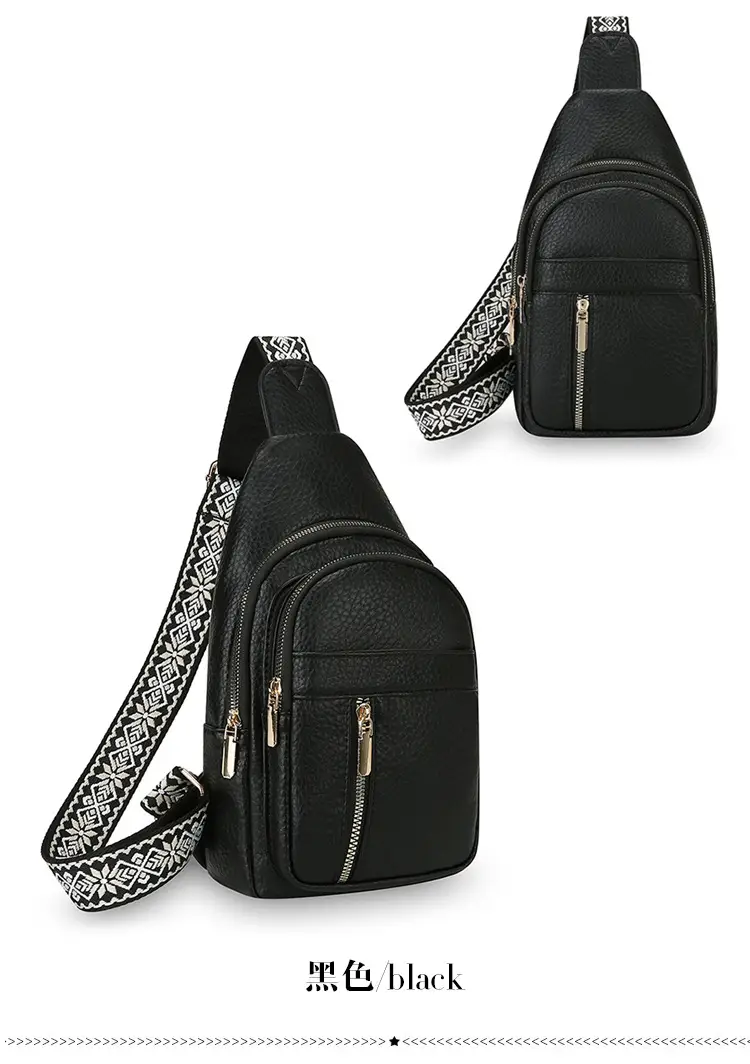 Black Multi-Layer Crossbody Bag with Gold Zippers — feature 22