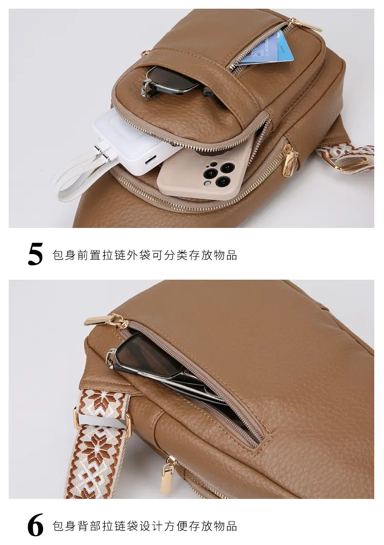 Black Multi-Layer Crossbody Bag with Gold Zippers — feature 31