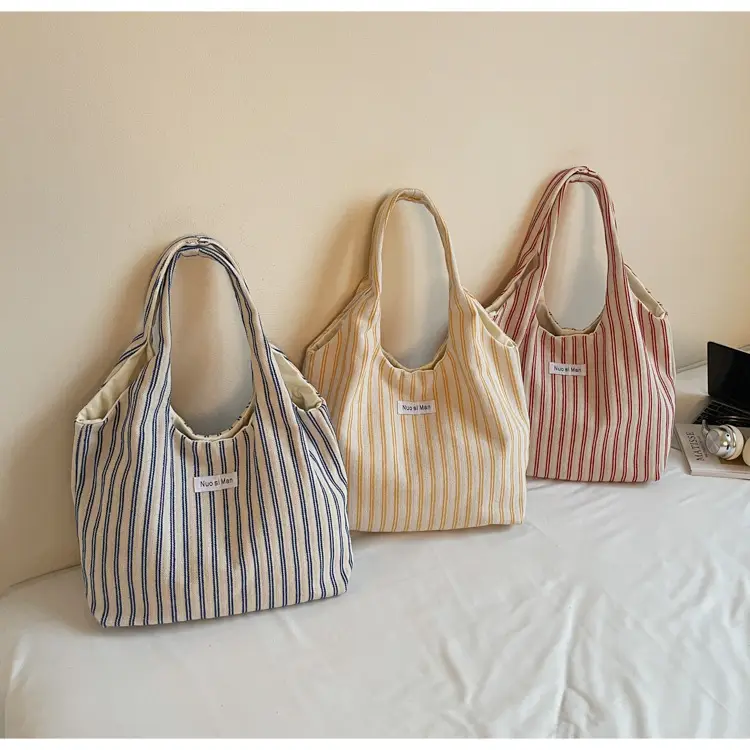 Women's Striped Canvas Shoulder Bag Large Capacity — feature 13