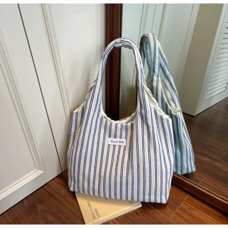 Women's Striped Canvas Shoulder Bag Large Capacity — feature 15