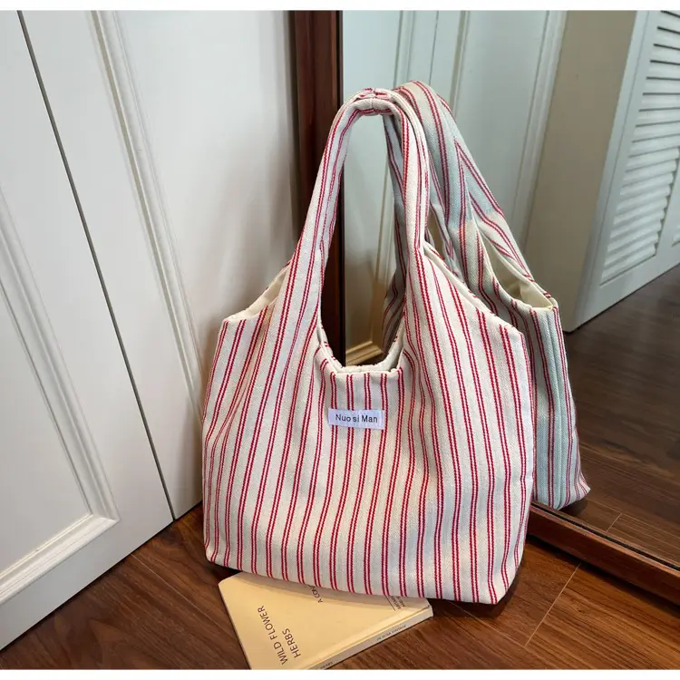 Women's Striped Canvas Shoulder Bag Large Capacity — feature 16