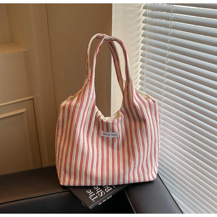 Women's Striped Canvas Shoulder Bag Large Capacity — feature 18