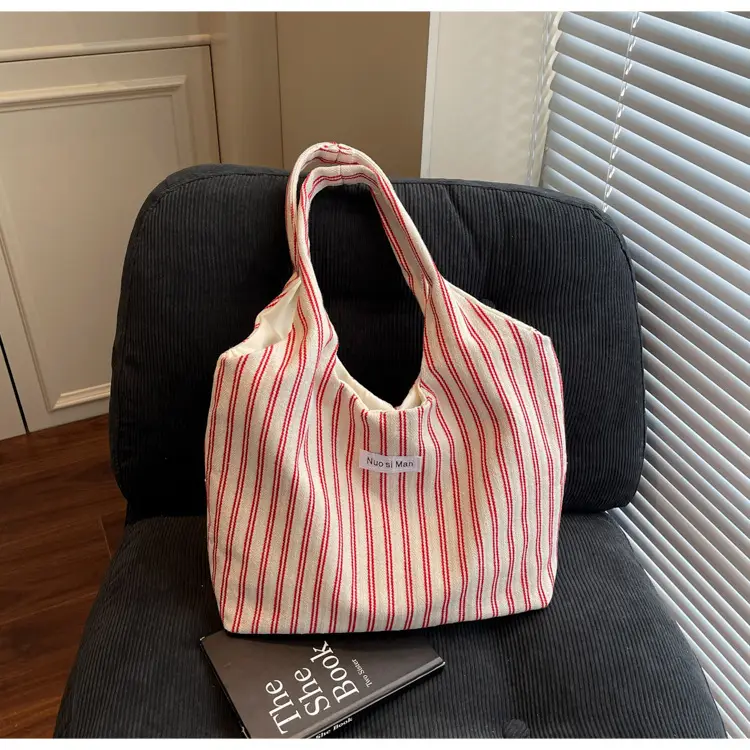 Women's Striped Canvas Shoulder Bag Large Capacity — feature 19