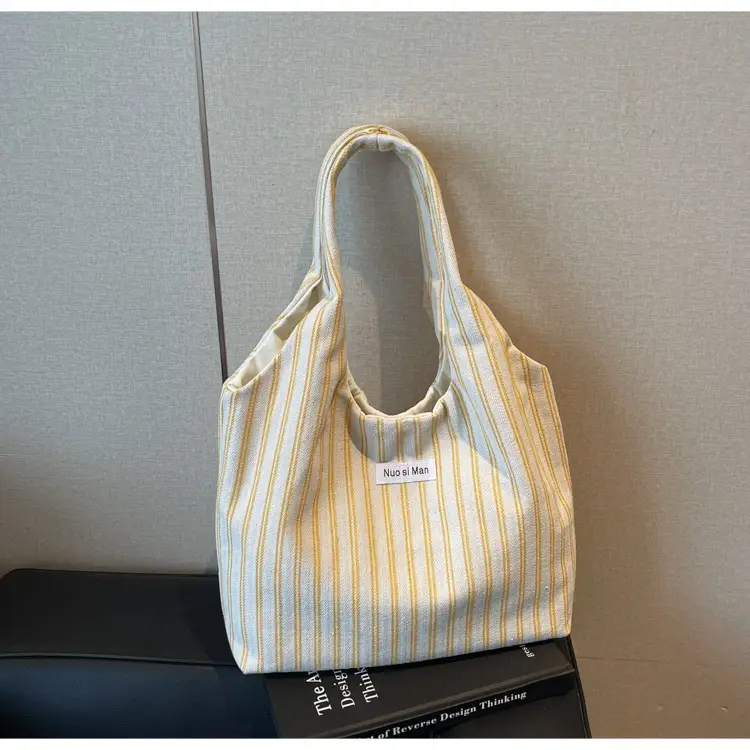 Women's Striped Canvas Shoulder Bag Large Capacity — feature 20