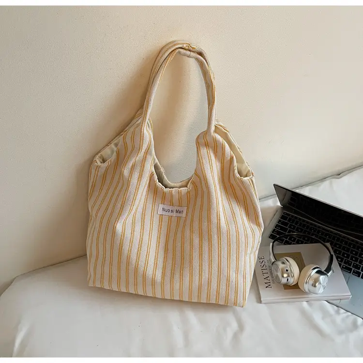 Women's Striped Canvas Shoulder Bag Large Capacity — feature 21