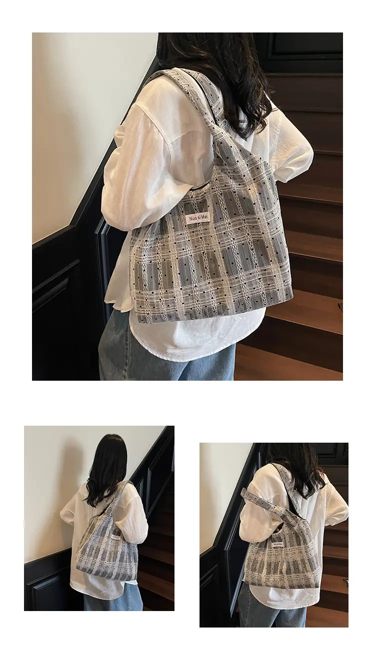 Women's Striped Canvas Shoulder Bag Large Capacity — feature 31