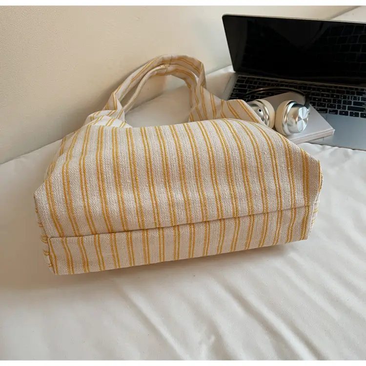 Women's Striped Canvas Shoulder Bag Large Capacity — feature 6