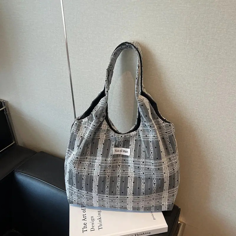 Women's Striped Canvas Shoulder Bag Large Capacity - Image 4