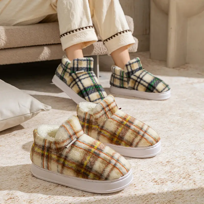 Colorful Heel Cotton Slippers for Women in Autumn and Winter Fleece-Lined Cotton Slippers for Home Comfort and Outdoor Wear Slippers Warm Couple Snow Boots