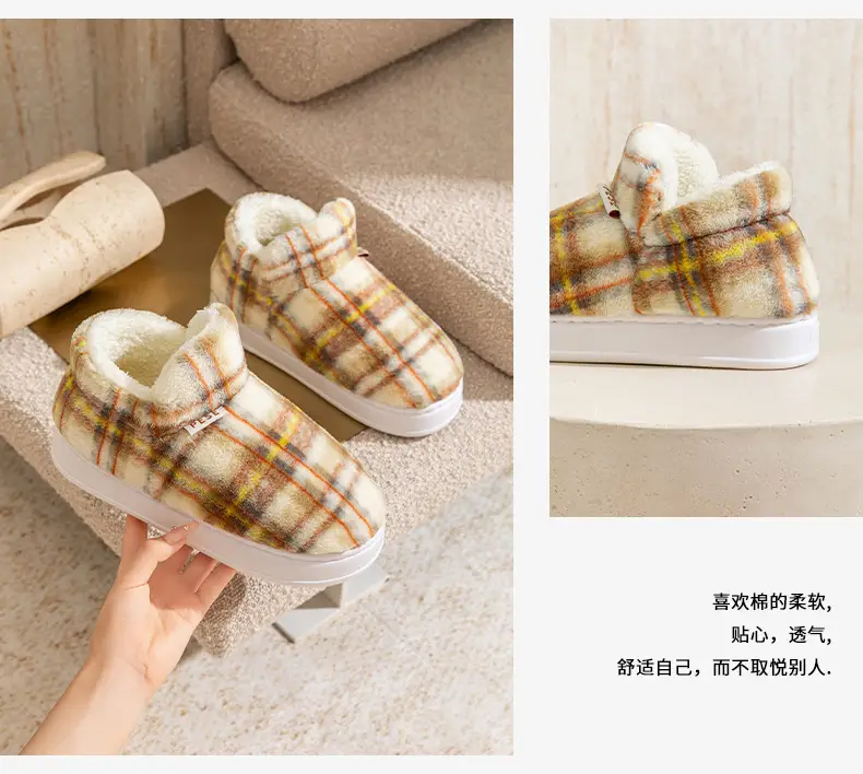 Colorful Heel Cotton Slippers for Women in Autumn and Winter Fleece-Lined Cotton Slippers for Home Comfort and Outdoor Wear Slippers Warm Couple Snow Boots — feature 12