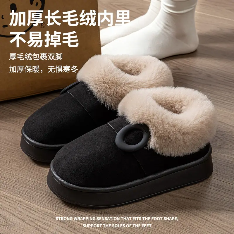 Colorful Heel Cotton Slippers for Women in Autumn and Winter Fleece-Lined Cotton Slippers for Home Comfort and Outdoor Wear Slippers Warm Couple Snow Boots