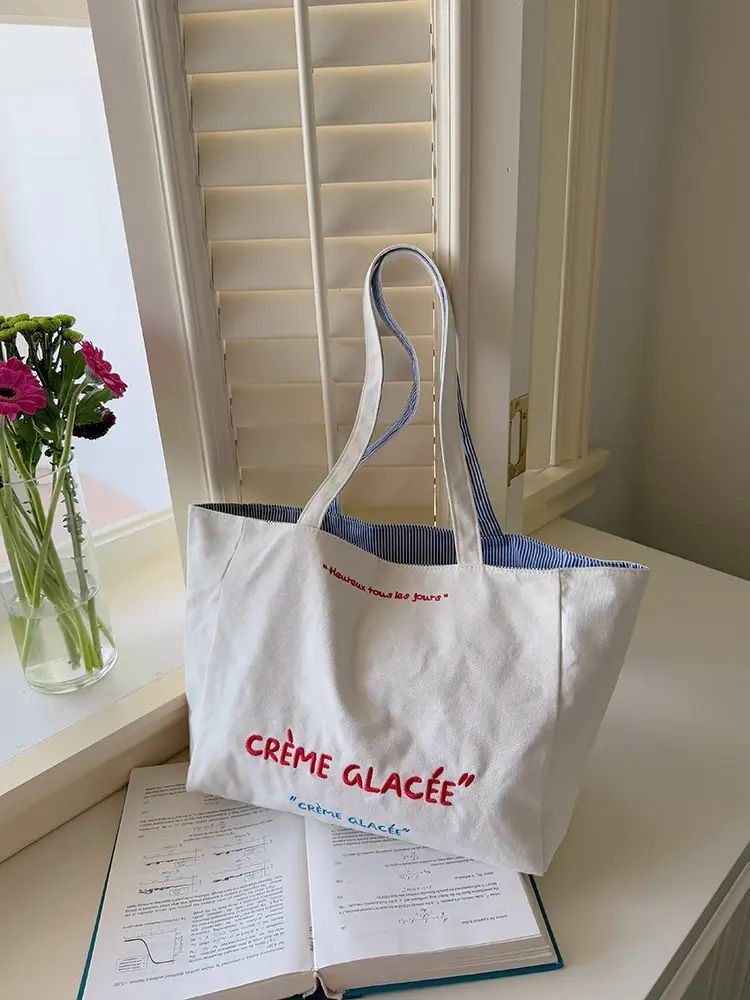 Double-Sided Embroidered Korean Style Tote Bag for Women - Image 3