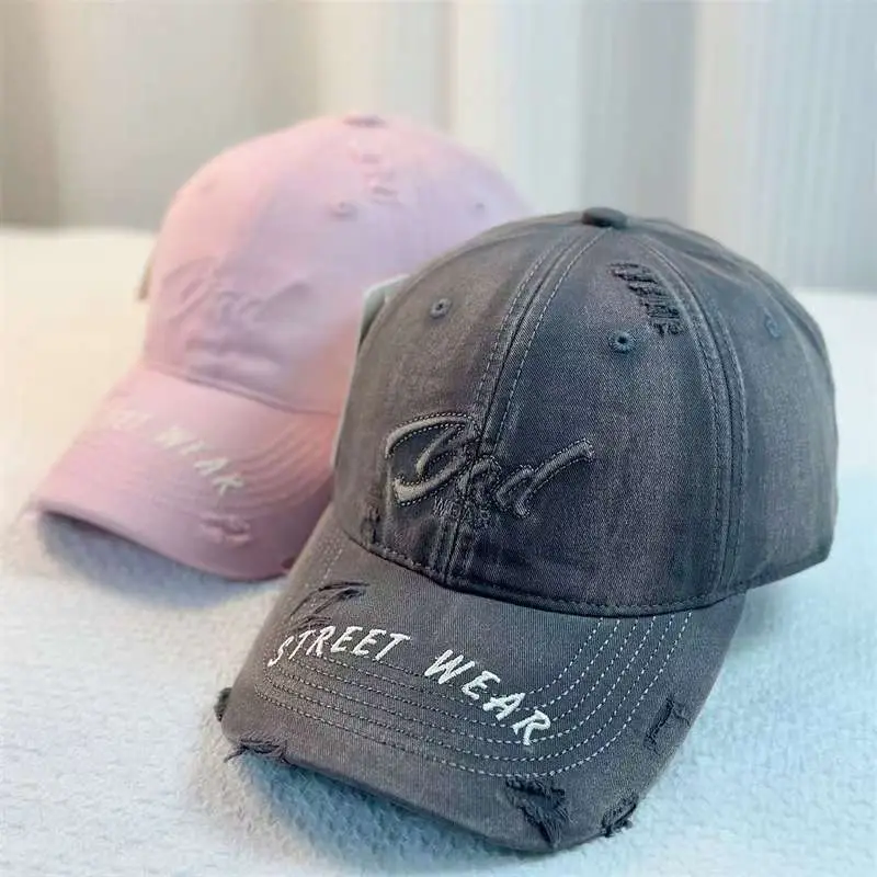 Women Distressed Denim Cap Wide Brim Large Head - Image 9