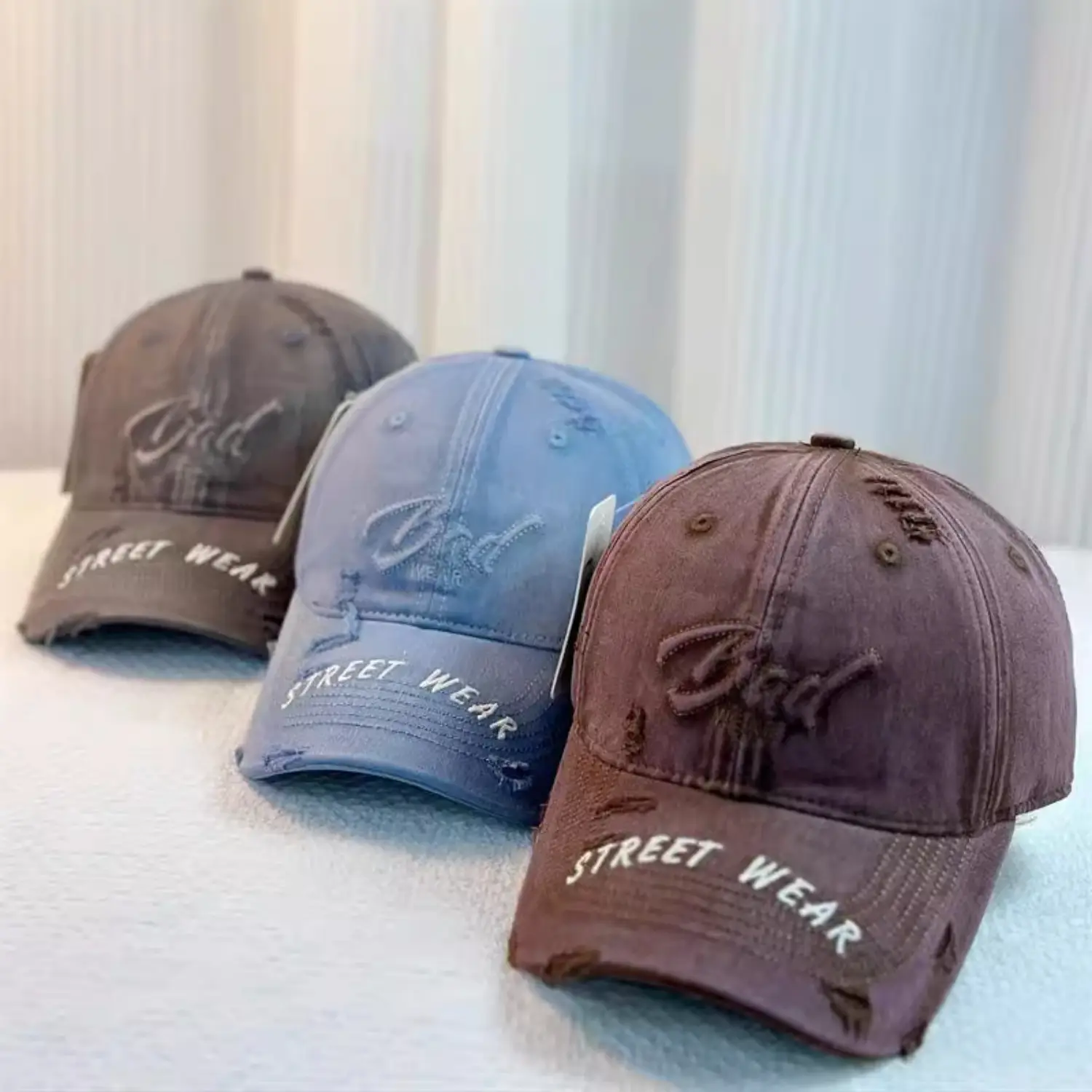 Women Distressed Denim Cap Wide Brim Large Head — feature 1