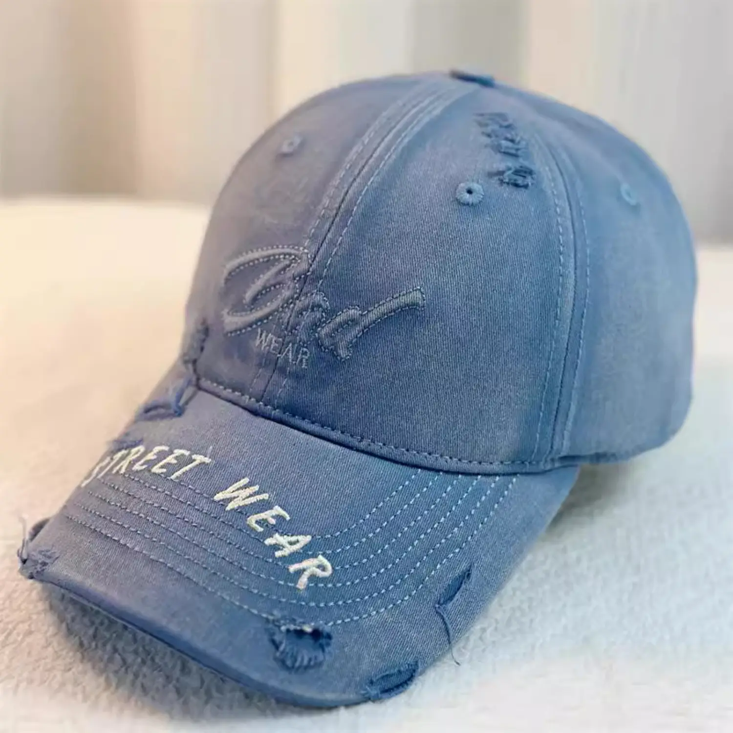 Women Distressed Denim Cap Wide Brim Large Head — feature 10