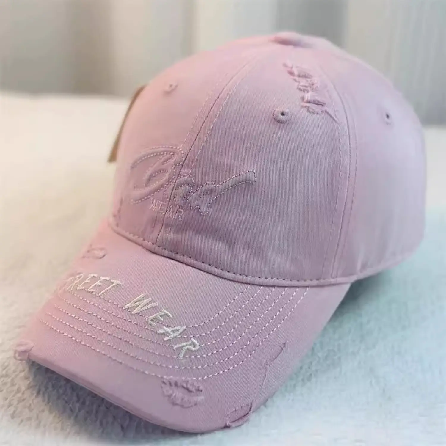 Women Distressed Denim Cap Wide Brim Large Head — feature 11
