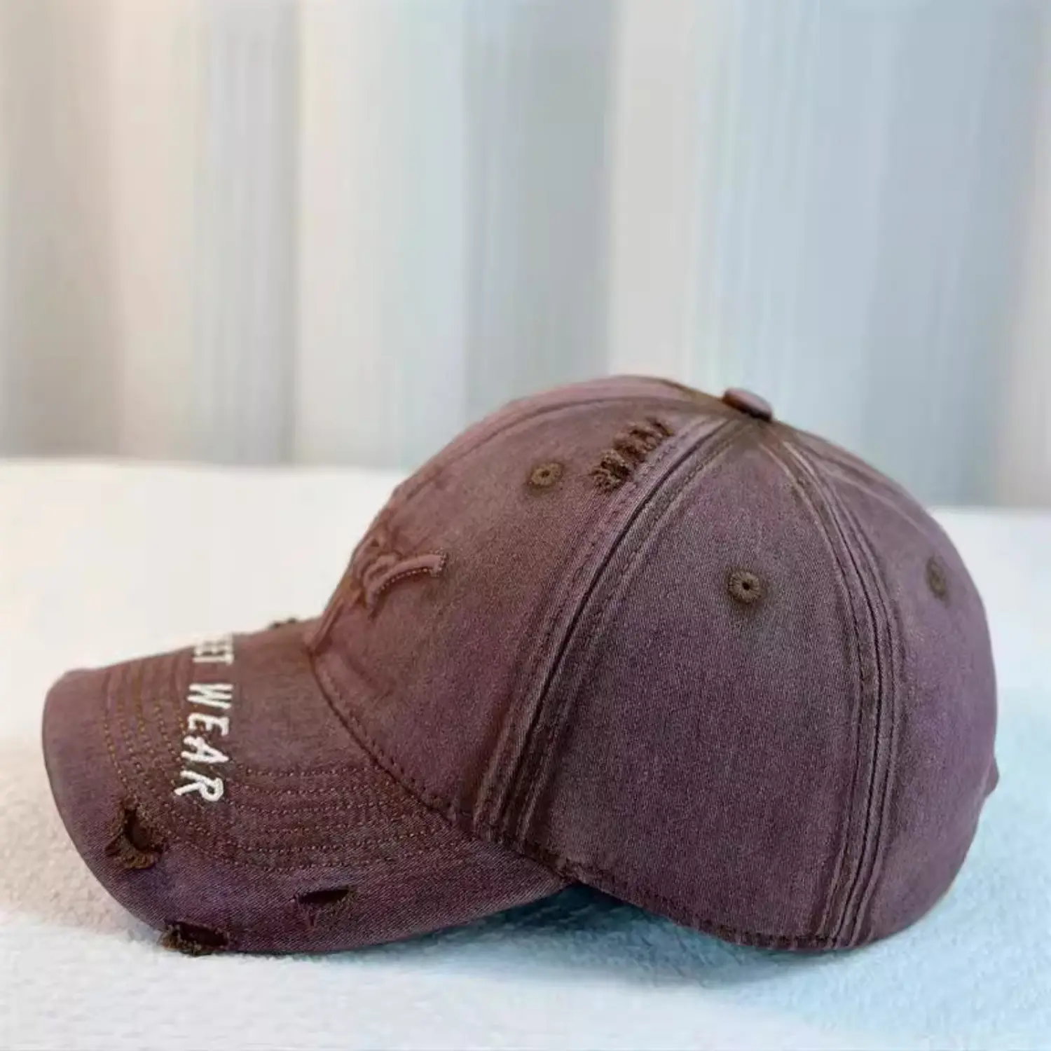 Women Distressed Denim Cap Wide Brim Large Head — feature 14