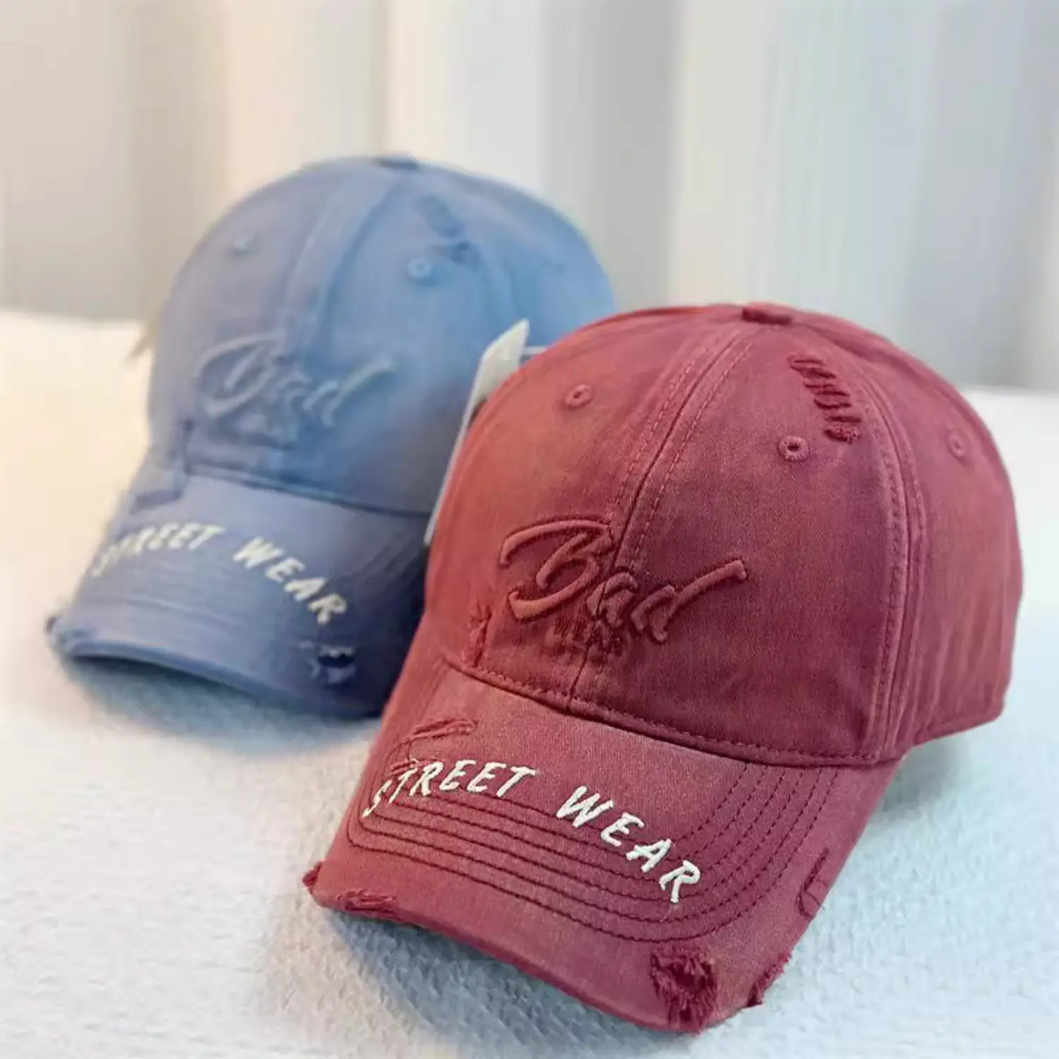 Women Distressed Denim Cap Wide Brim Large Head — feature 2
