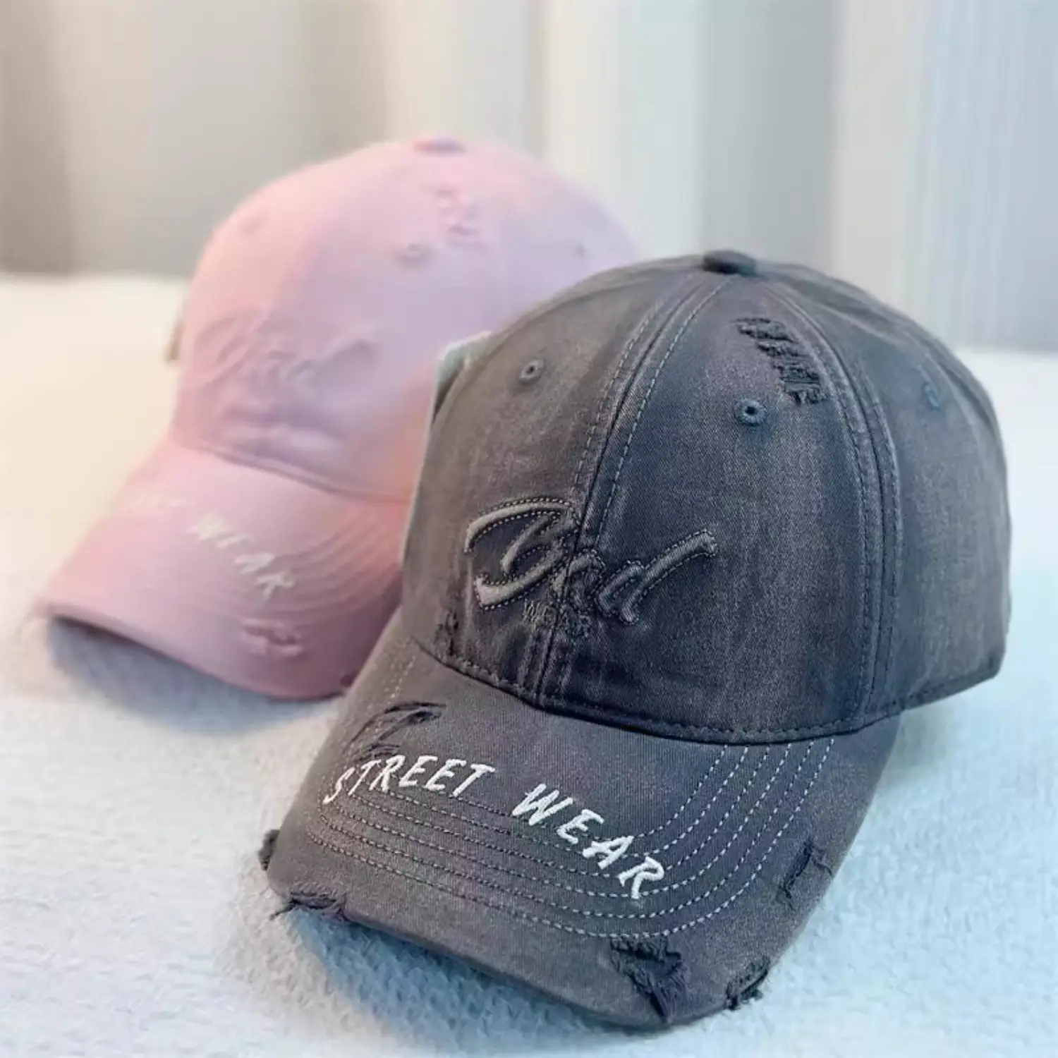 Women Distressed Denim Cap Wide Brim Large Head — feature 3