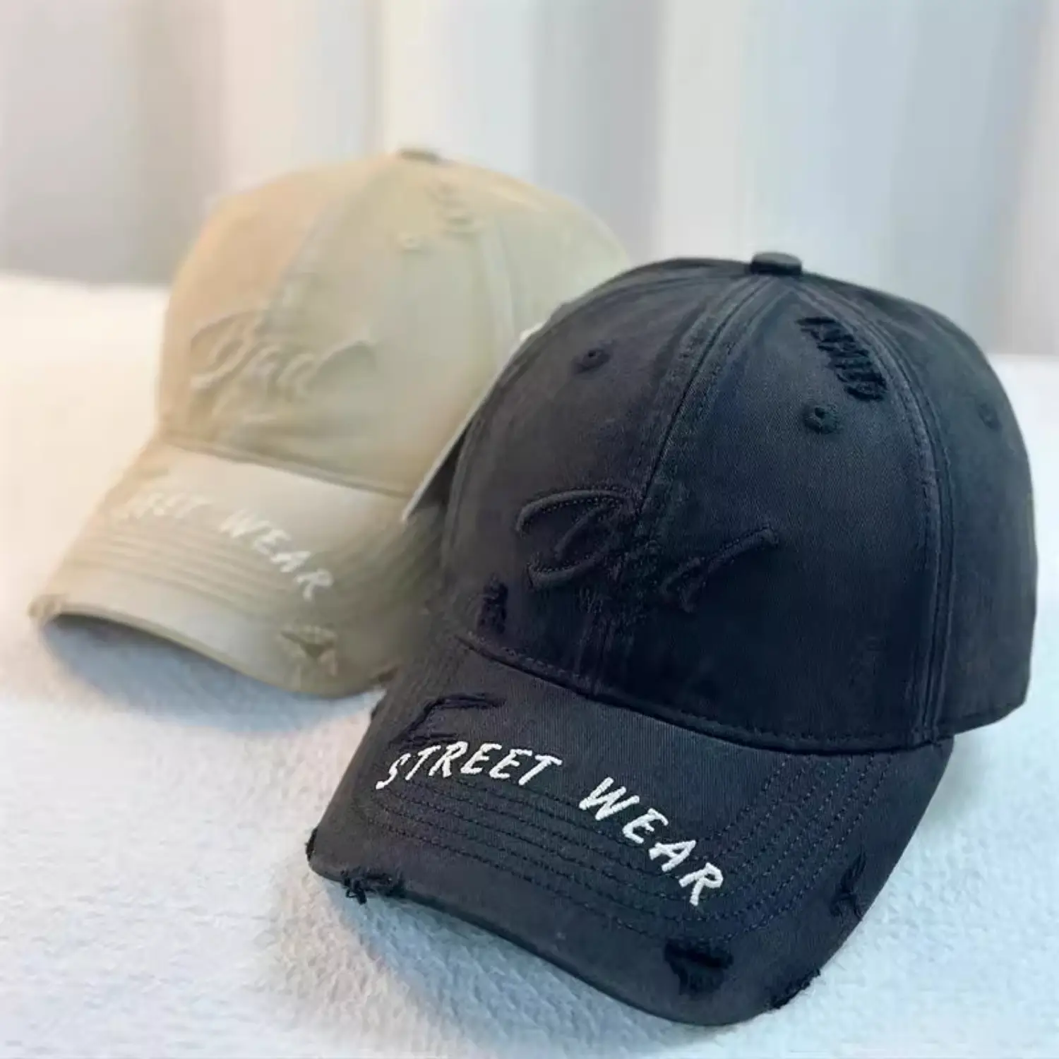 Women Distressed Denim Cap Wide Brim Large Head — feature 4