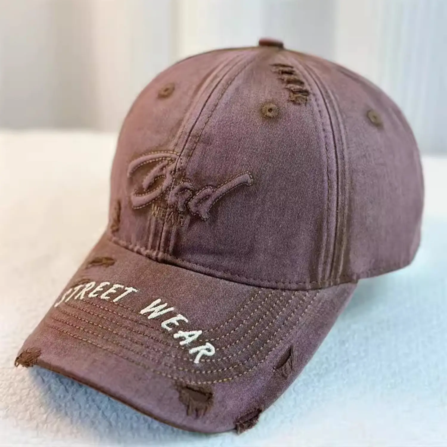 Women Distressed Denim Cap Wide Brim Large Head — feature 7