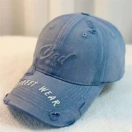 Women Distressed Denim Cap Wide Brim Large Head - Image 6