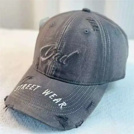 Women Distressed Denim Cap Wide Brim Large Head - Image 7