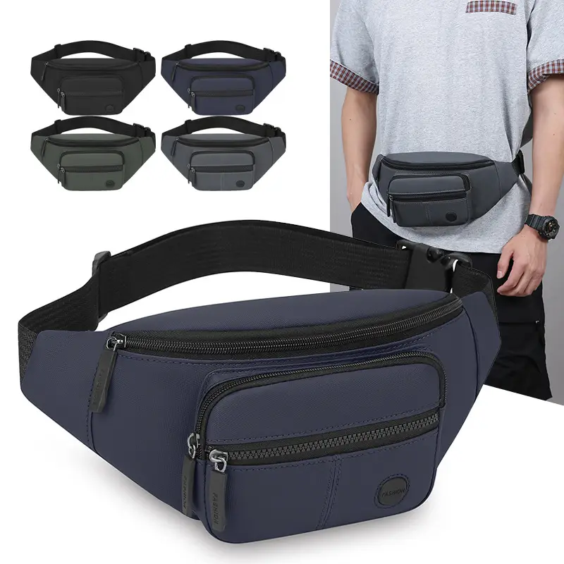 Men's Green Waist Crossbody Bag with 4 Pockets