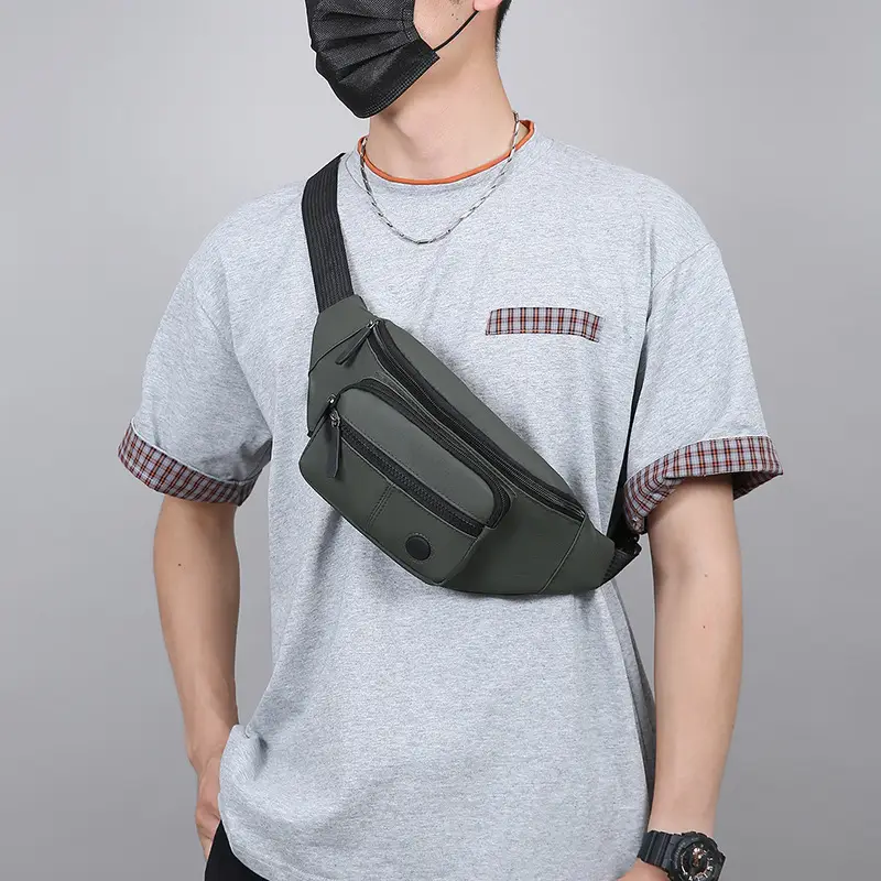 Men's Green Waist Crossbody Bag with 4 Pockets