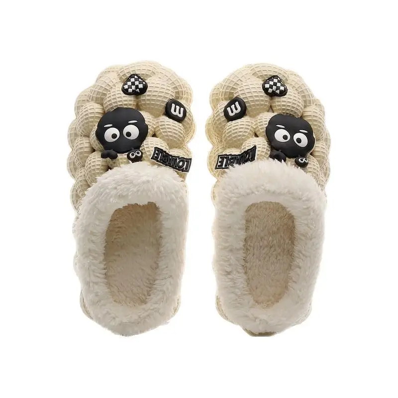 Cute Cartoon Cotton Slippers for Men and Women Eva Non-Slip Cotton Slippers for Autumn and Winter Outer Wear Lychee Warm Thick-Soled Couple Wool Slippers - Image 9