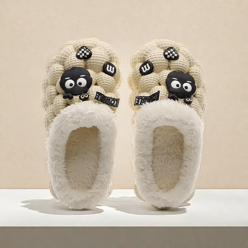 Cute Cartoon Cotton Slippers for Men and Women Eva Non-Slip Cotton Slippers for Autumn and Winter Outer Wear Lychee Warm Thick-Soled Couple Wool Slippers — feature 16