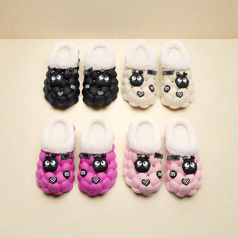 Cute Cartoon Cotton Slippers for Men and Women Eva Non-Slip Cotton Slippers for Autumn and Winter Outer Wear Lychee Warm Thick-Soled Couple Wool Slippers — feature 2